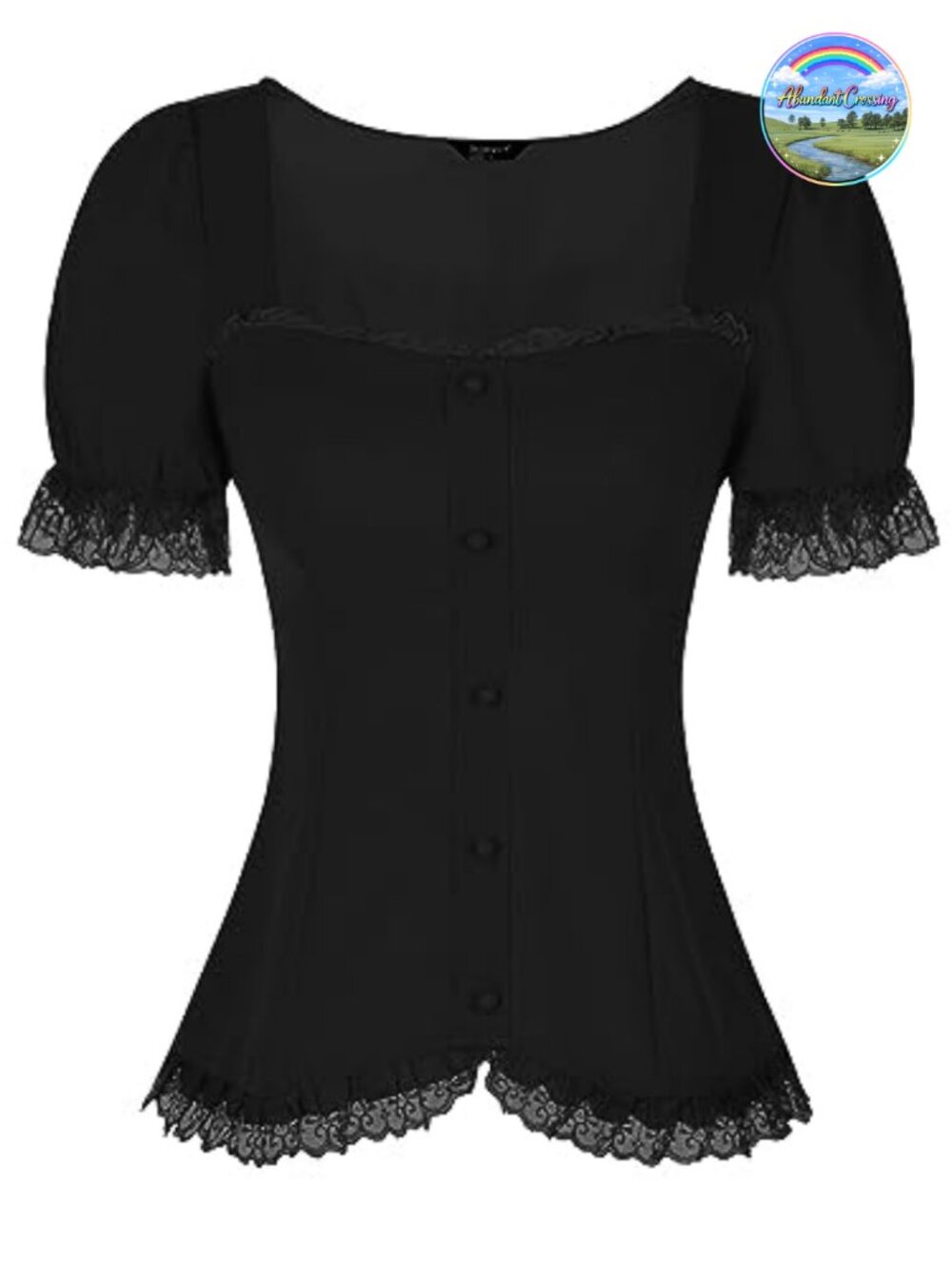 Renaissance Blouse Puff Sleeve Victorian Lace Button Decor Women's Top